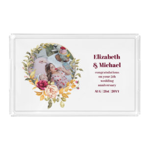 Photo Wedding Anniversary Gift Any Milestone Flora Acrylic Tray