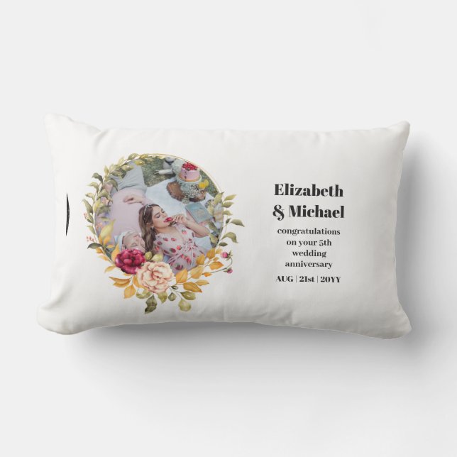 Photo Wedding Anniversary Gift Any Milestone Flora Lumbar Pillow (Front)