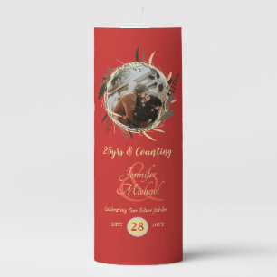 Photo Wedding Anniversary Gift Red Gold Modern Pillar Candle