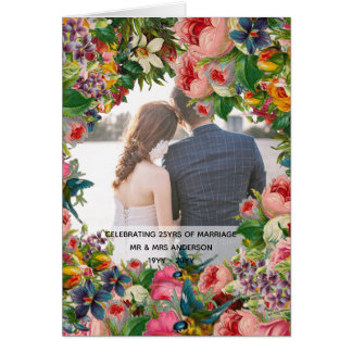 PHOTO Wedding Anniversary - Vintage ROSES Floral Card