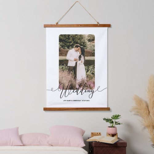 Photo Wedding Couple Wood Topped Wall  Hanging Tapestry