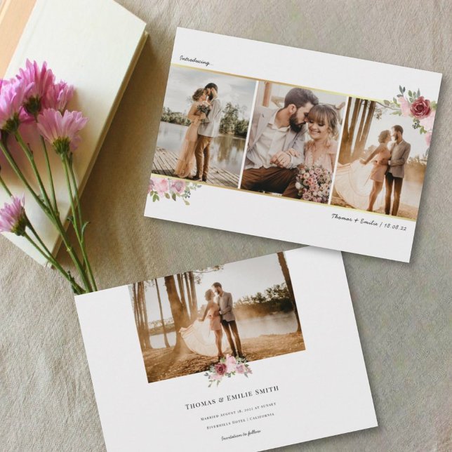 Photo Wedding Elopement Gold Blush Floral Announcement (Creator Uploaded)
