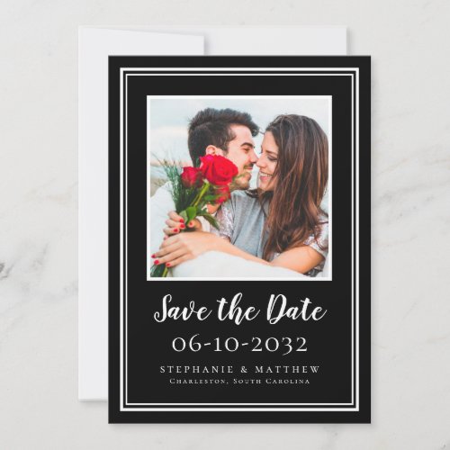 Photo Wedding Engagement Couple Modern Black White Save The Date