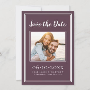 Photo Wedding Engagement Simple Modern Purple Plum Save The Date