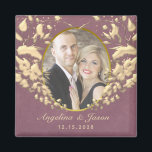 Photo Wedding Favor Magnet<br><div class="desc">Chic,  modern,  elegant purple wedding favor magnet,  with gold art-deco heart and custom photo of the couple.</div>