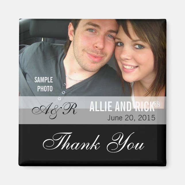 Photo Wedding Favor Magnets Black (Front)