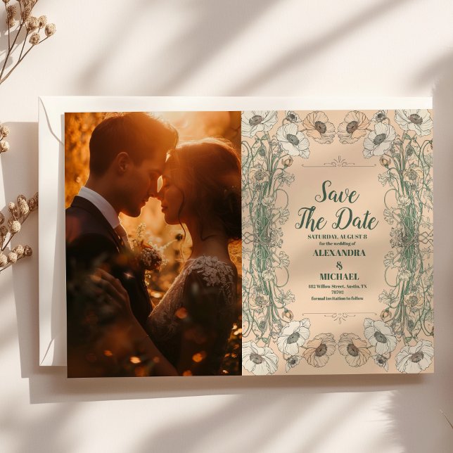 Photo Wedding Floral Art Nouveau Save The Date (Creator Uploaded)