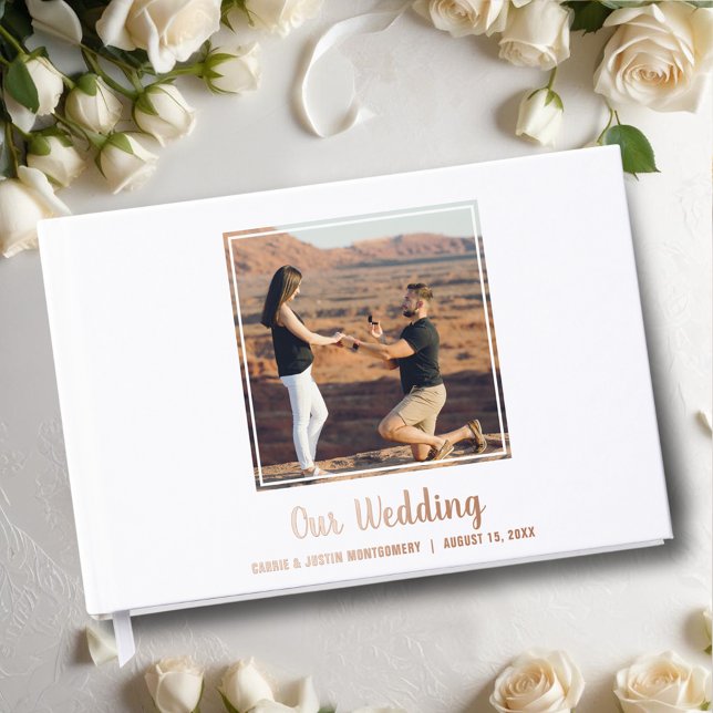 Photo Wedding  Foil Guest Book (Wedding guest book features your photo with details in real foil, silver, gold or rose gold)