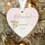 Photo Wedding Gown Bridesmaid Keepsake Favor Ornam Ornament<br><div class="desc">Any Color for Zig Zag Chevron Background - replace the pink with any color by clicking customize and then edit. Use the last tool on the layer to change to any custom color to match your Wedding Colors - Unlimited Custom Wedding Colors! Sweetly illustrated boho pine bows, leaves and floral...</div>