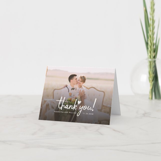 Photo Wedding Handwritten Script Custom Letterpress Thank You Card (Front)