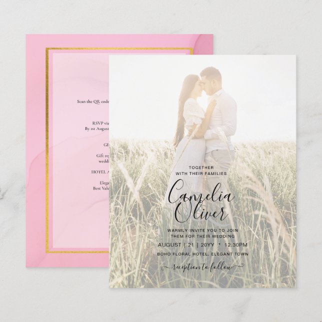 PHOTO WEDDING INVITATION Blush Pink Gold INK LeahG (Front/Back)