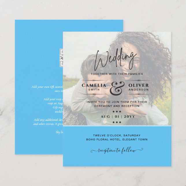 PHOTO WEDDING INVITATION Budget Overlay Text LeahG (Front/Back)