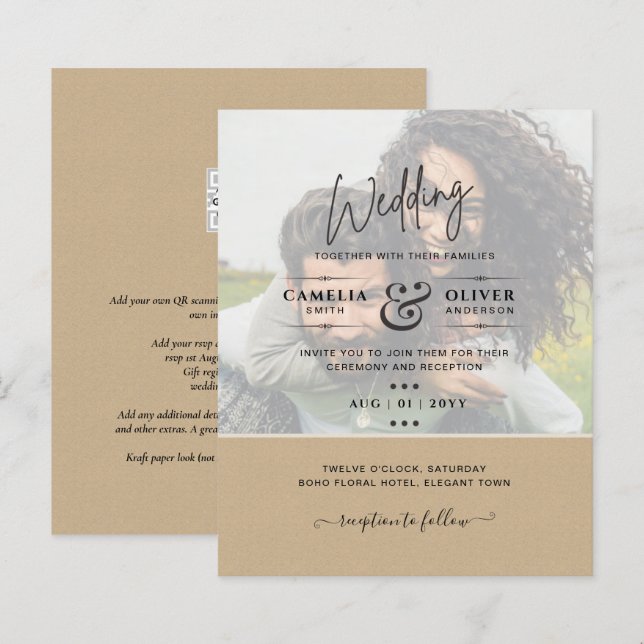 PHOTO WEDDING INVITATION Budget Overlay Text LeahG (Front/Back)