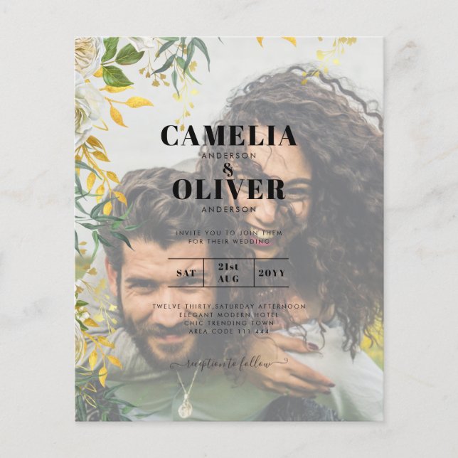 PHOTO WEDDING INVITATION Greenery Gold LeahG Flyer (Front)