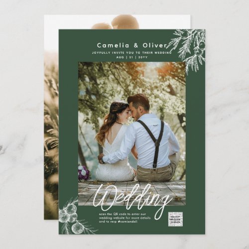 Photo Wedding Invitation JUNIPER GREEN Modern  