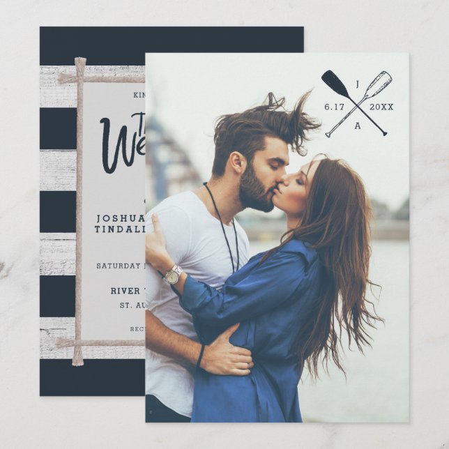 PHOTO WEDDING INVITATION | Nautical Rustic Oars (Front/Back)