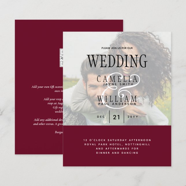 PHOTO WEDDING INVITATION Overlay Text LeahG BUDGET (Front/Back)