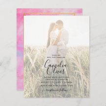 PHOTO WEDDING INVITATION Pink Aqua Blue Gold INK