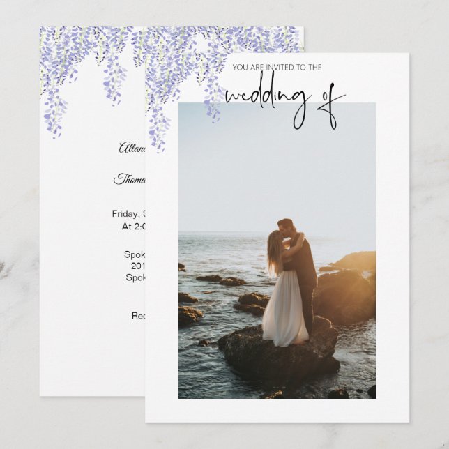 Photo Wedding Invitation Purple Wisteria (Front/Back)