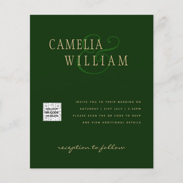 Photo Wedding Invitation QRCode RSVP Emerald Green Flyer (Front)