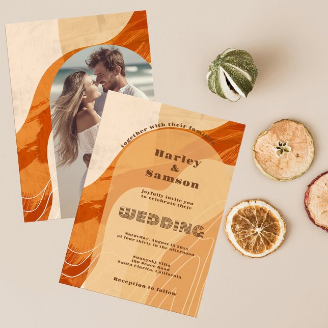 Photo wedding invitation, retro burnt orange invitation (Creator Uploaded)