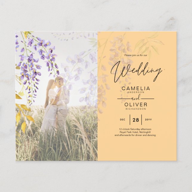 PHOTO WEDDING INVITATION Wisteria Floral BUDGET  (Front)