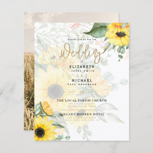 Photo Wedding Invitation with Sunflowers