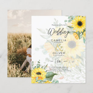 Photo Wedding Invitation with Sunflowers