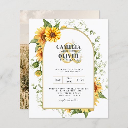 Photo Wedding Invitation with Sunflowers