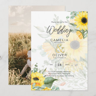 Photo Wedding Invitation with Sunflowers