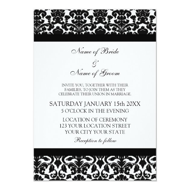 Photo Wedding Invitations Black Damask