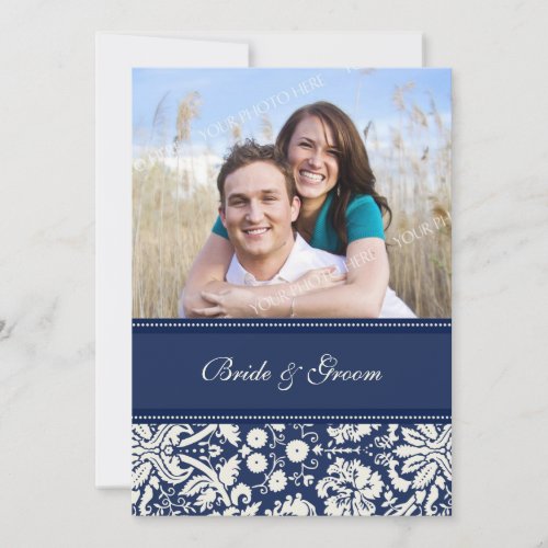 Photo Wedding Invitations Blue Cream Damask
