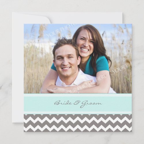 Photo Wedding Invitations Grey Blue Chevron