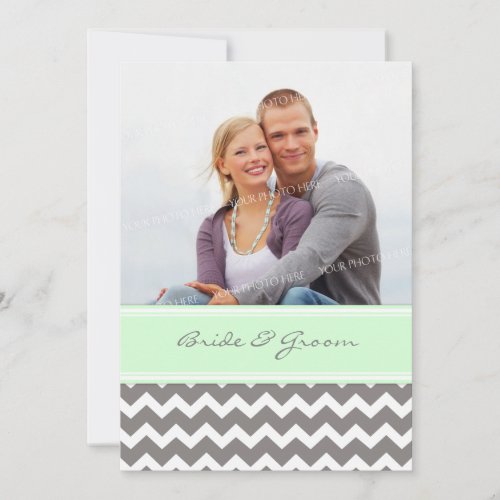 Photo Wedding Invitations Grey Mint Chevron