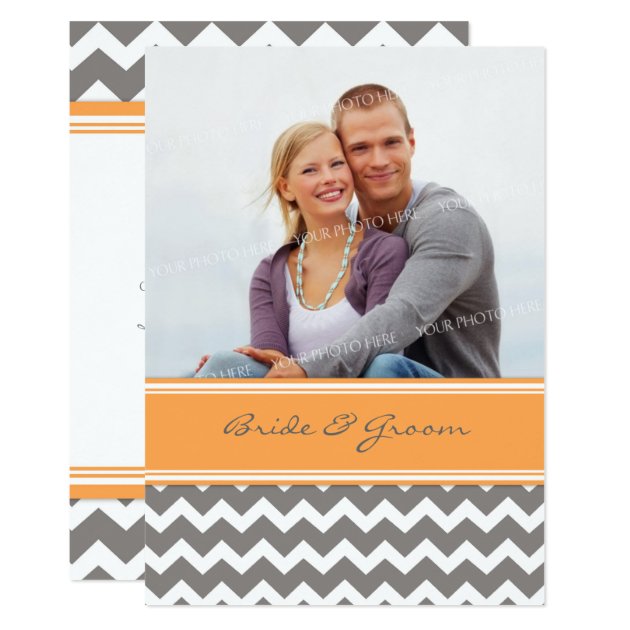 Photo Wedding Invitations Grey Orange Chevron