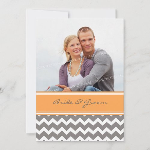 Photo Wedding Invitations Grey Orange Chevron