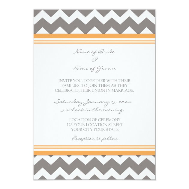 Photo Wedding Invitations Grey Orange Chevron