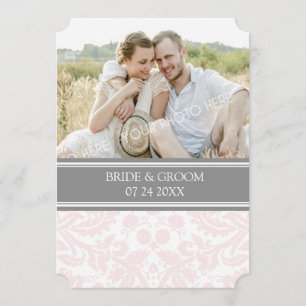 Photo Wedding Invitations Grey Pink Damask