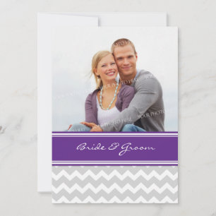 Photo Wedding Invitations Grey Plum Chevron
