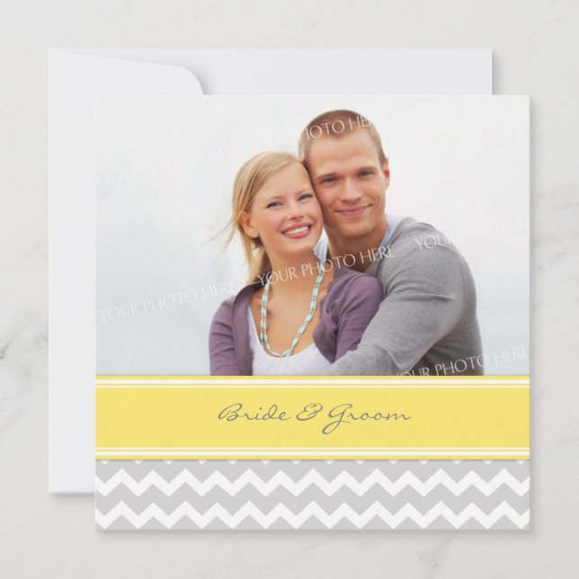 Photo Wedding Invitations Grey Yellow Chevron (Front)