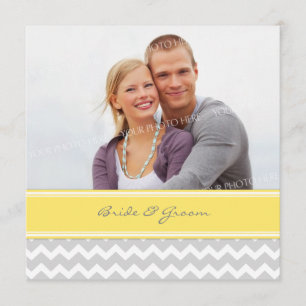 Photo Wedding Invitations Grey Yellow Chevron