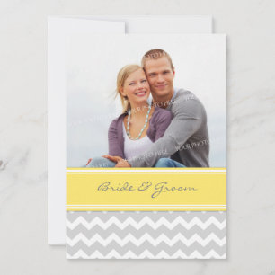 Photo Wedding Invitations Grey Yellow Chevron