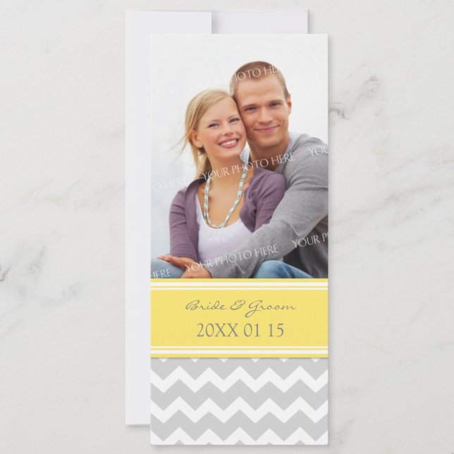 Photo Wedding Invitations Grey Yellow Chevron (Front)