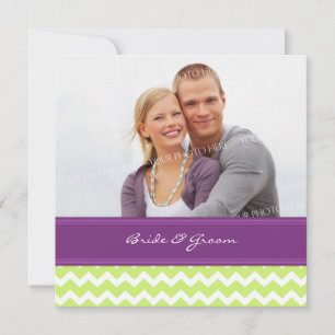 Photo Wedding Invitations Lime Plum Chevron