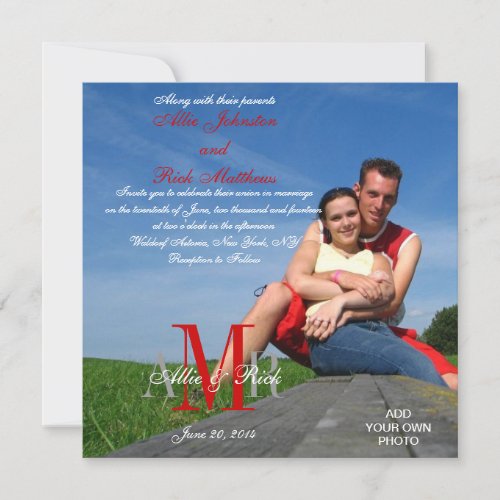 Photo Wedding Invitations Monograms Red White