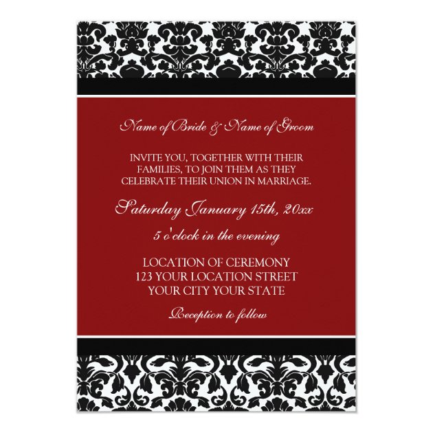 Photo Wedding Invitations Red Black Damask