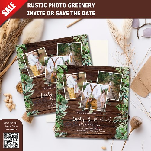 PHOTO WEDDING INVITATIONS RUSTIC GREENERY SQUARE