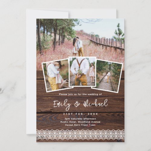 PHOTO WEDDING INVITATIONS RUSTIC LACE BOHO BARN