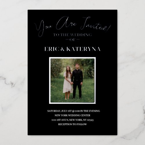 Photo Wedding Invitations  Silver Foil Accents