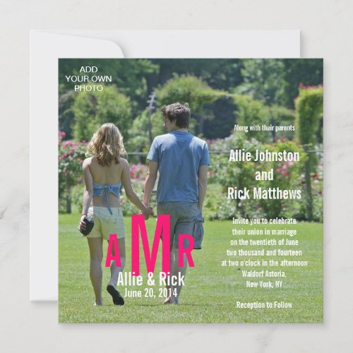 Photo Wedding Invitations Three Monograms Pink